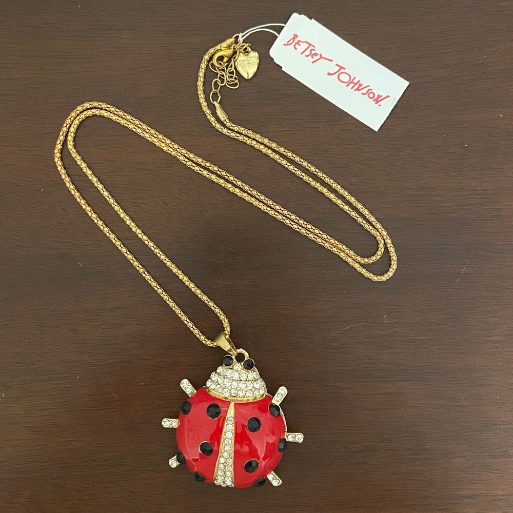 Betsey Johnson Red Ladybug Necklace with Gold Chain